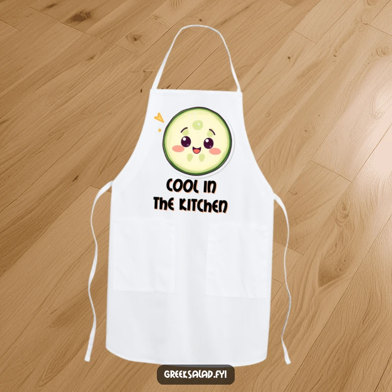 Funny apron featuring a delighted cucumber slice winking, bringing kitchen humor to cooking adventures.