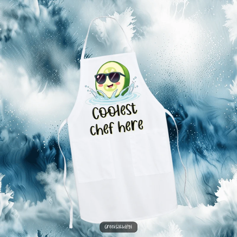 Funny Cucumber Sunglasses Apron: A cool cucumber with shades protects from kitchen splashes, adding humor to cooking.