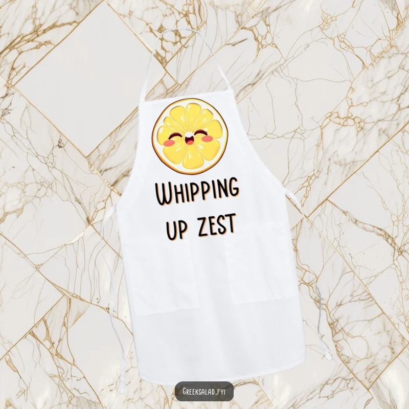 Funny apron featuring a giggling lemon slice with a playful wink, perfect for adding a zesty and humorous touch to kitchen tasks.