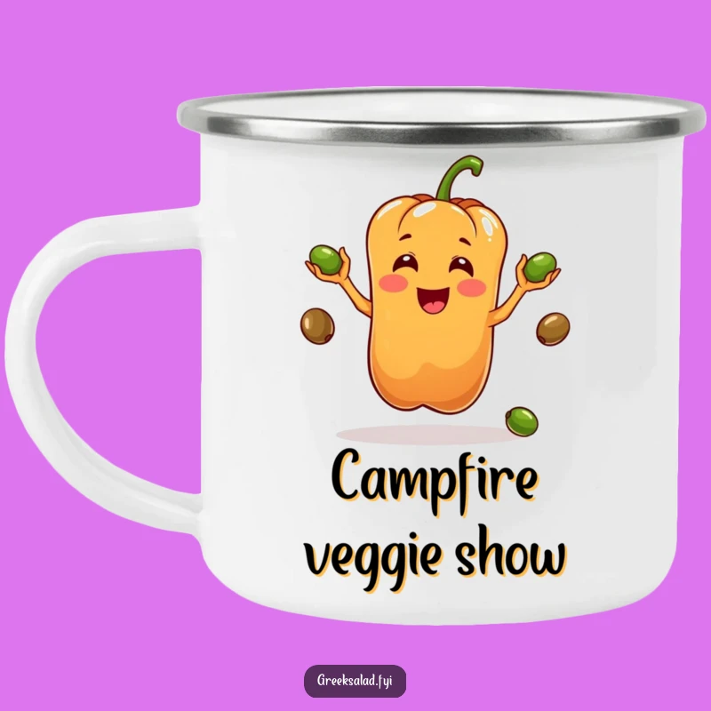 Funny Juggling Pepper Camping Mug: Outdoor Veggie Fun, Unique Humorous Gift