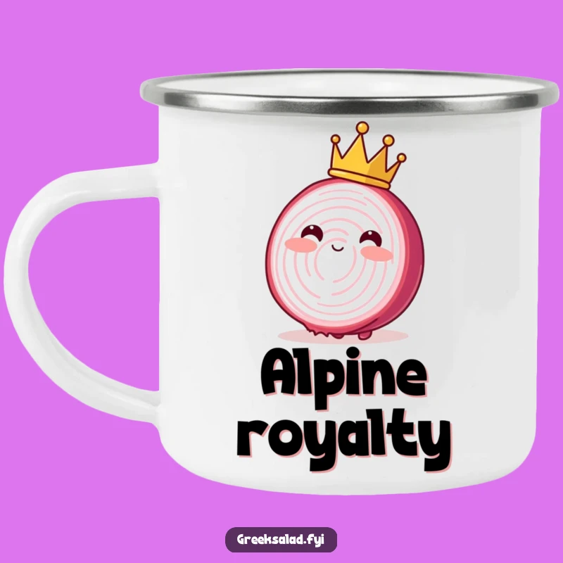 Funny Blushing Onion Crown Camping Mug: Regal Sips Outdoors