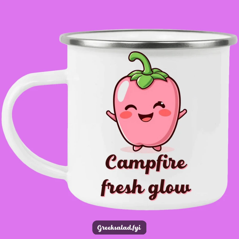 Funny Cheerful Bell Pepper Camping Mug: Enjoy Your Coffee with Veggie Smiles!
