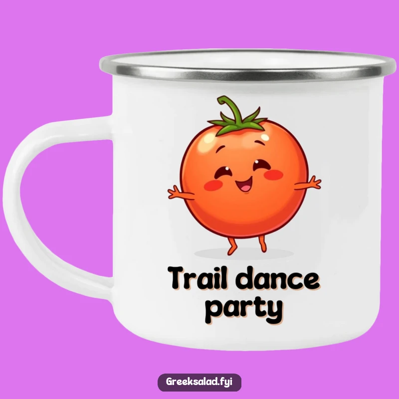 Funny Dancing Tomato Camping Mug - Energetic Outdoor Fun, Perfect Gift