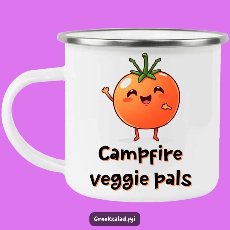 Funny Enamel Mug: Veggie Pals Tomato & Cucumber, Hilarious Outdoor Gift
