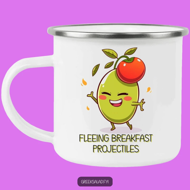 Funny Olive Dodging Tomato Camping Mug - Outdoor Adventure Humor