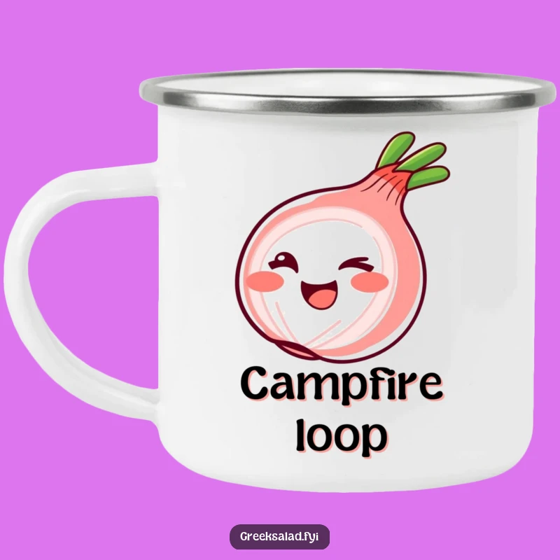 Funny Winking Onion Ring Camping Mug: Enjoy Outdoors with Playful Cheekiness