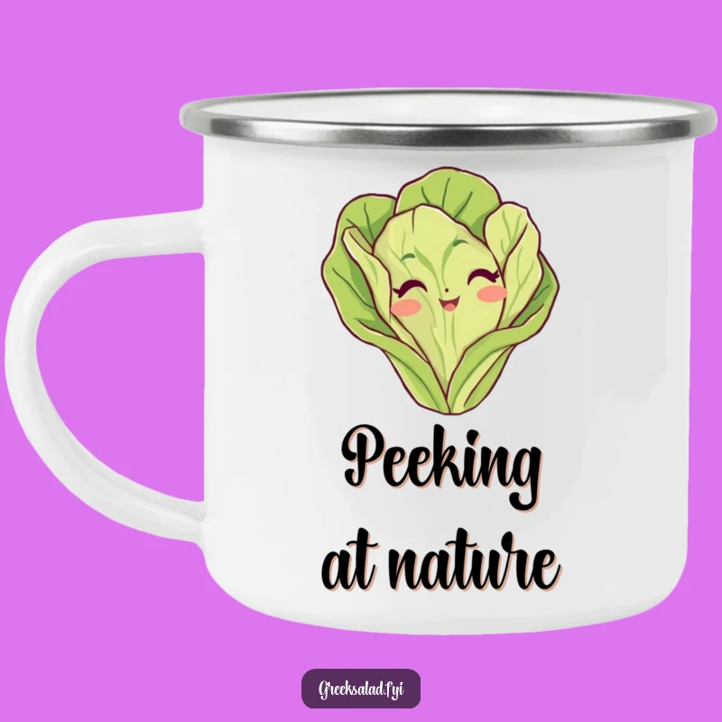 Funny Lettuce Leaf Peeking Camping Mug: Outdoor Vegetable Character Cup, Great Funny Gift!