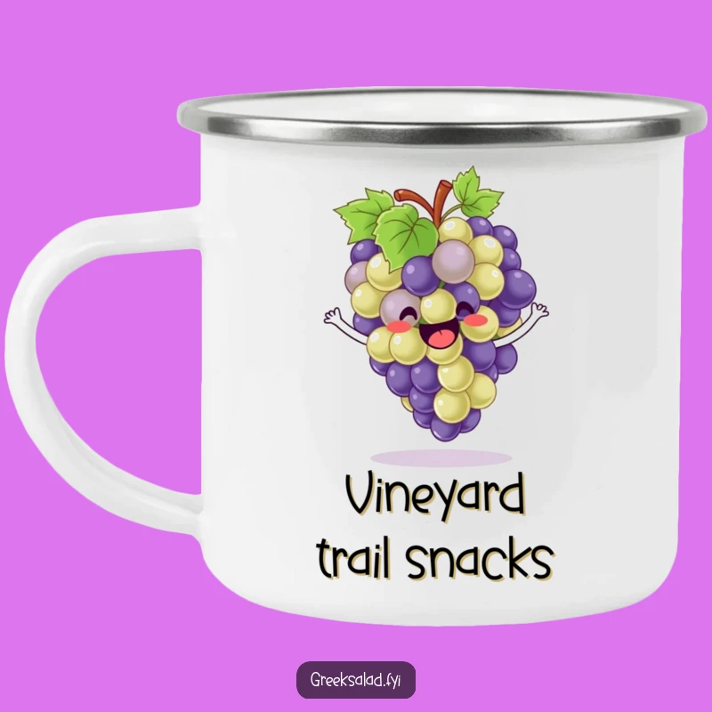 Funny Camping Mug: Bouncing Grapes, Enthusiastic Adventures