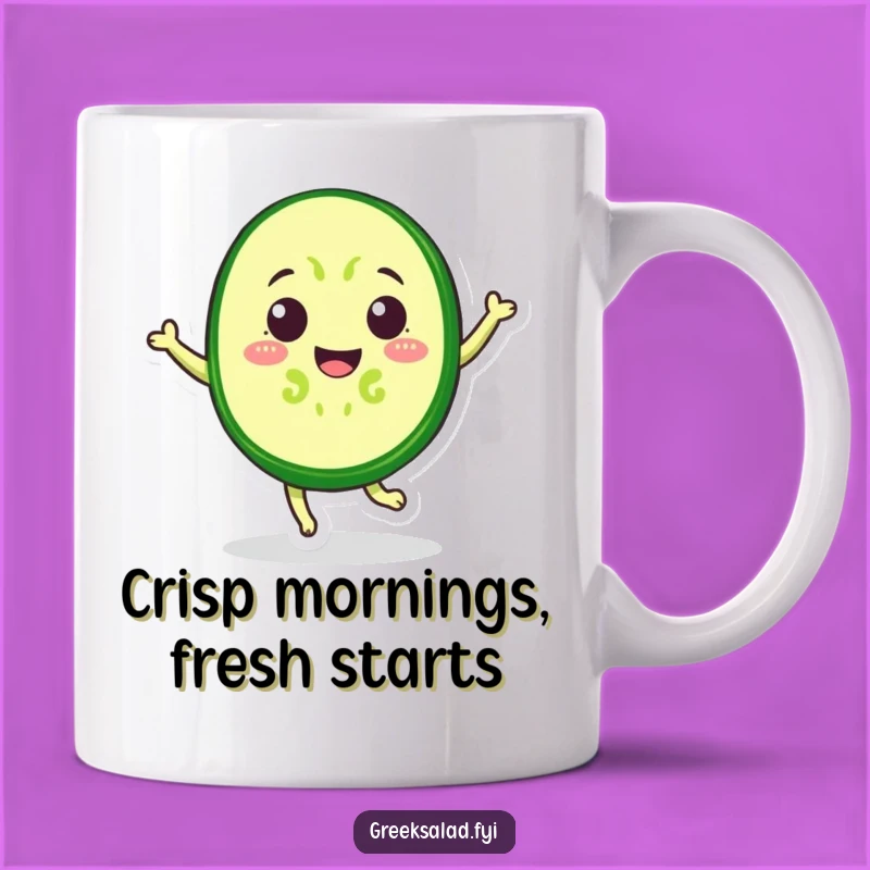 Funny Cucumber Jump Mug - Cheerful Veggie Cartoon, Perfect Funny Gift for Salad Lovers