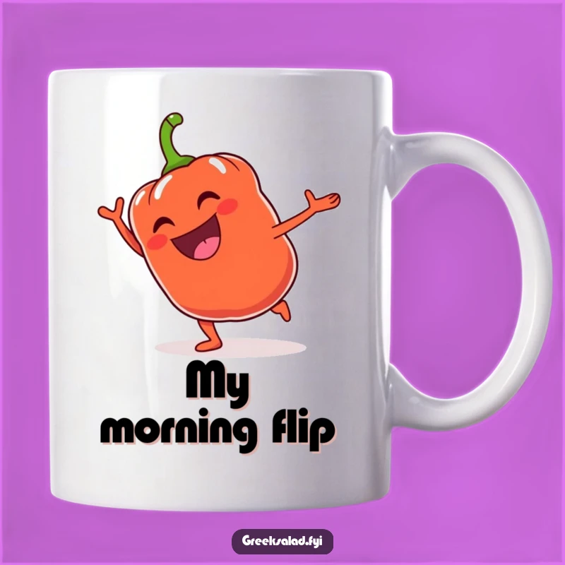 Funny Bell Pepper Cartwheel Mug - Energetic Veggie Fun, Hilarious Gift for Fitness Fans