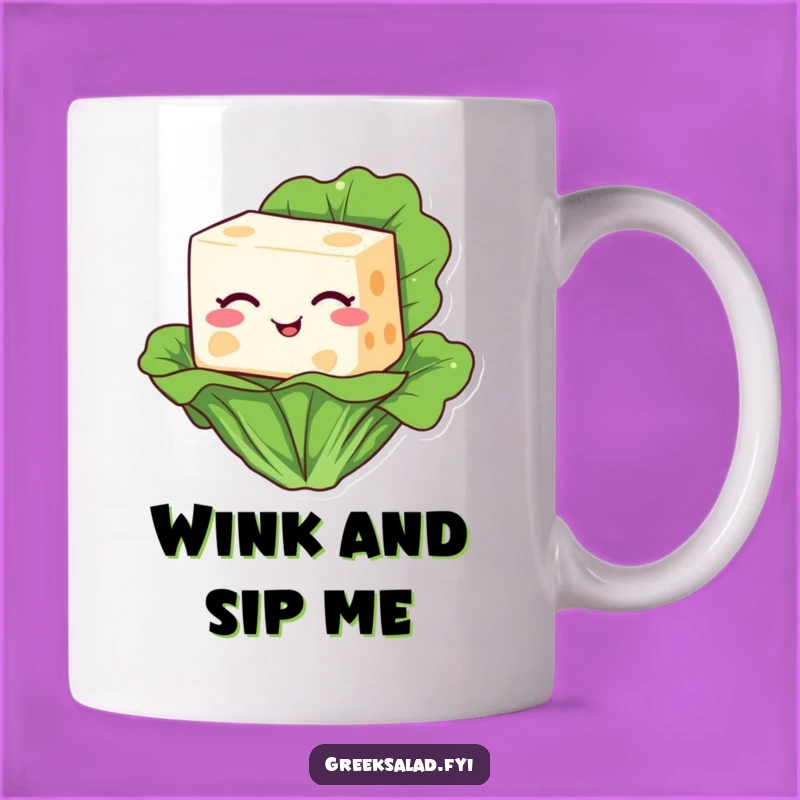 Funny Feta Cheese Winking Mug: A Hilarious Cartoon Gift for Salad Lovers