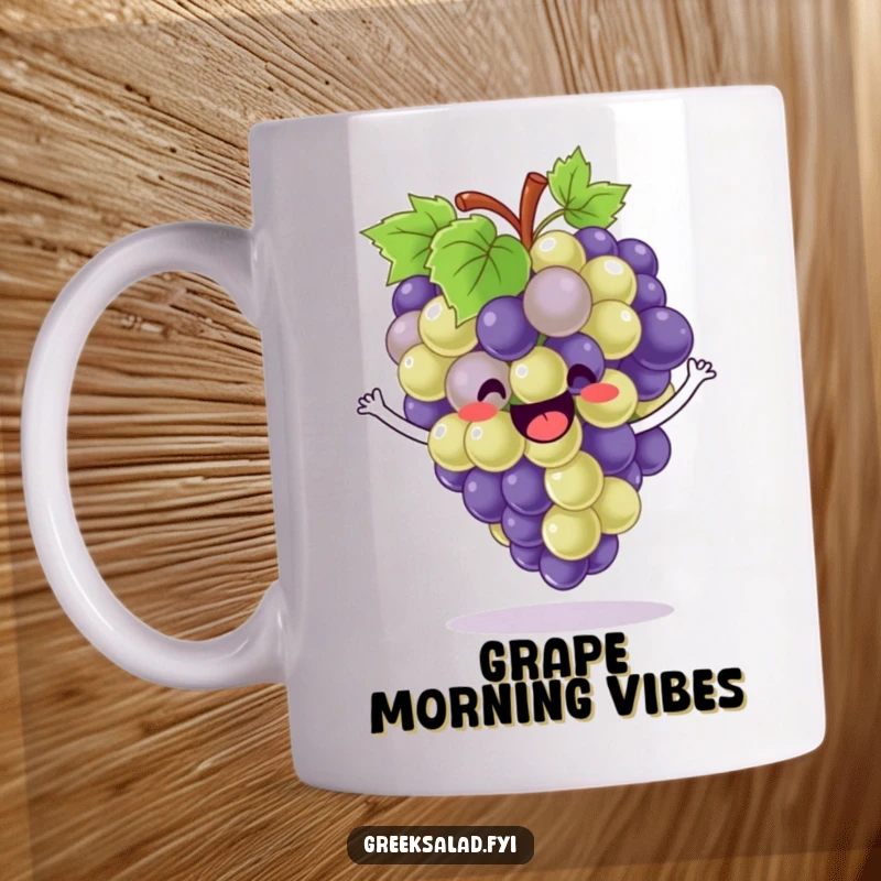 Funny Mug: A bunch of grapes joyfully bounces with infectious enthusiasm, radiating pure delight.