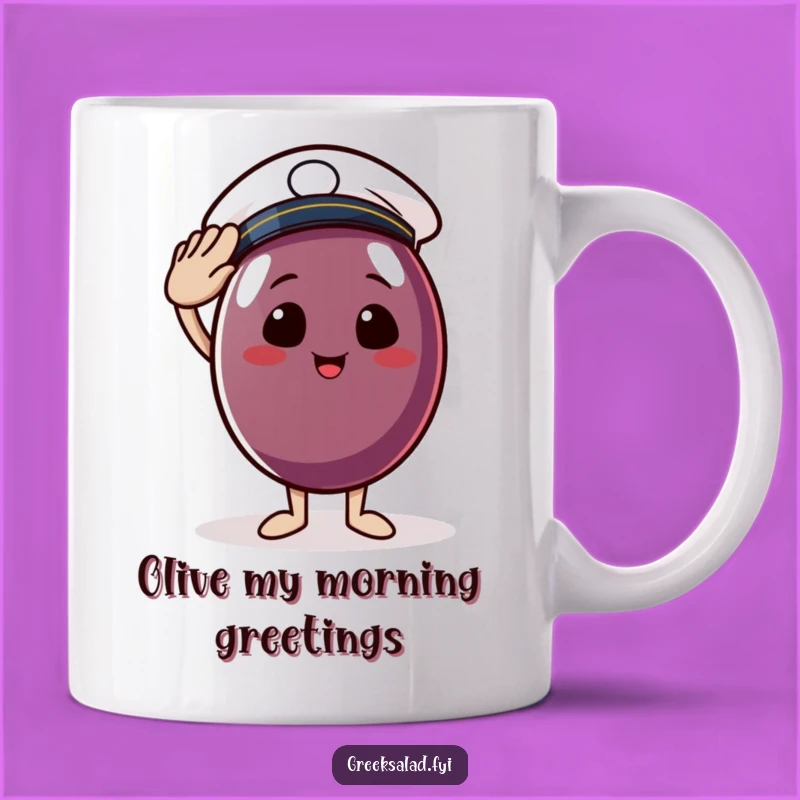 Funny Sailor Olive Mug - Cheerful Kalamata Saluting, Perfect Funny Gift for Sea Lovers!