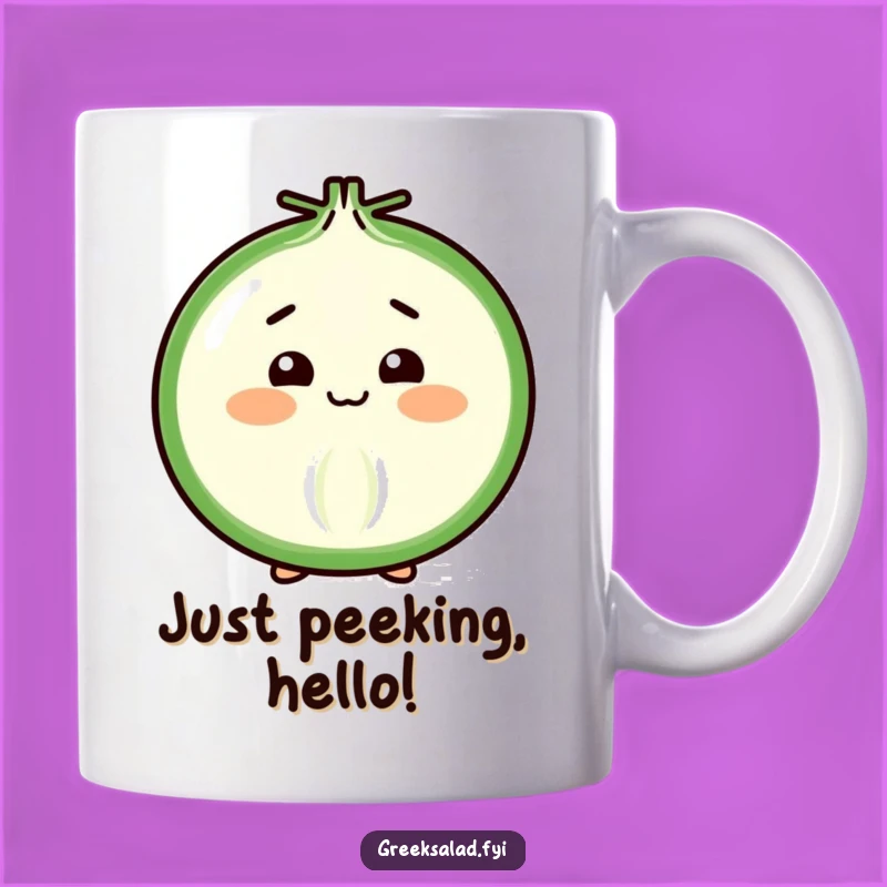 Funny Shy Onion Slice Mug: A Cheerful Vegetable's Humble Greeting, A Perfect Gift