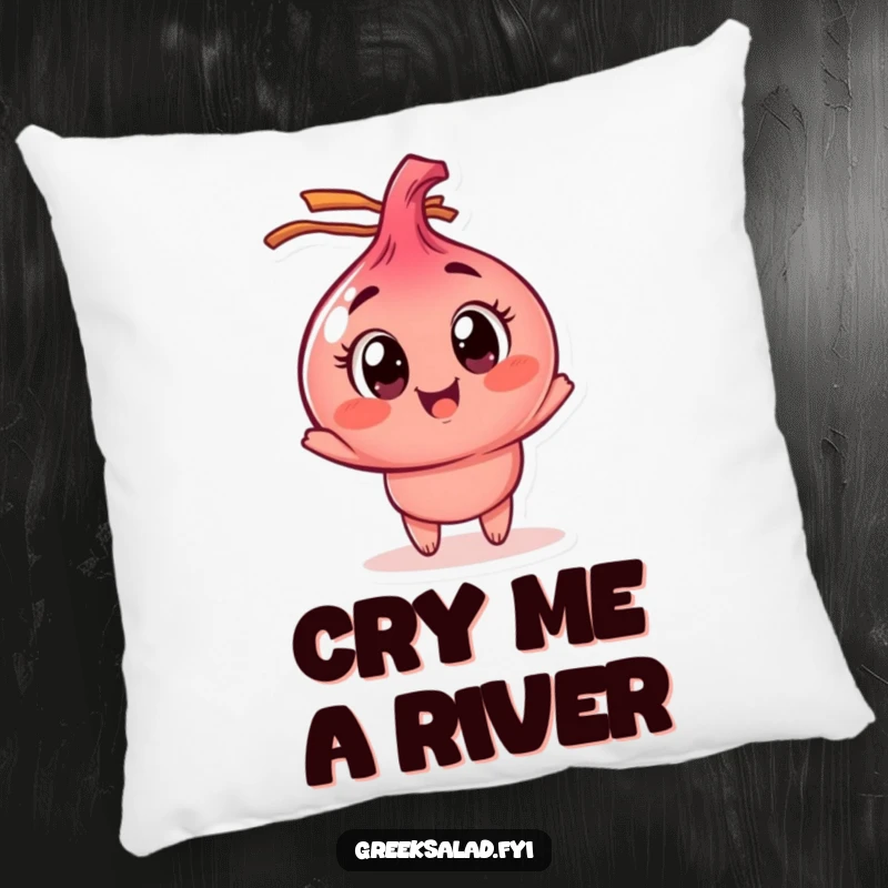Funny red onion pillow with a cute character spinning happily, offering comfort and a dose of humorous vegetable charm.