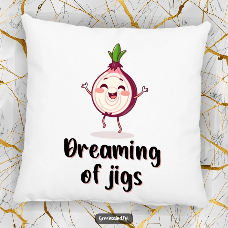 Funny Red Onion Jig Pillow: A happy red onion slice jigs, offering soft comfort and vegetable joy.