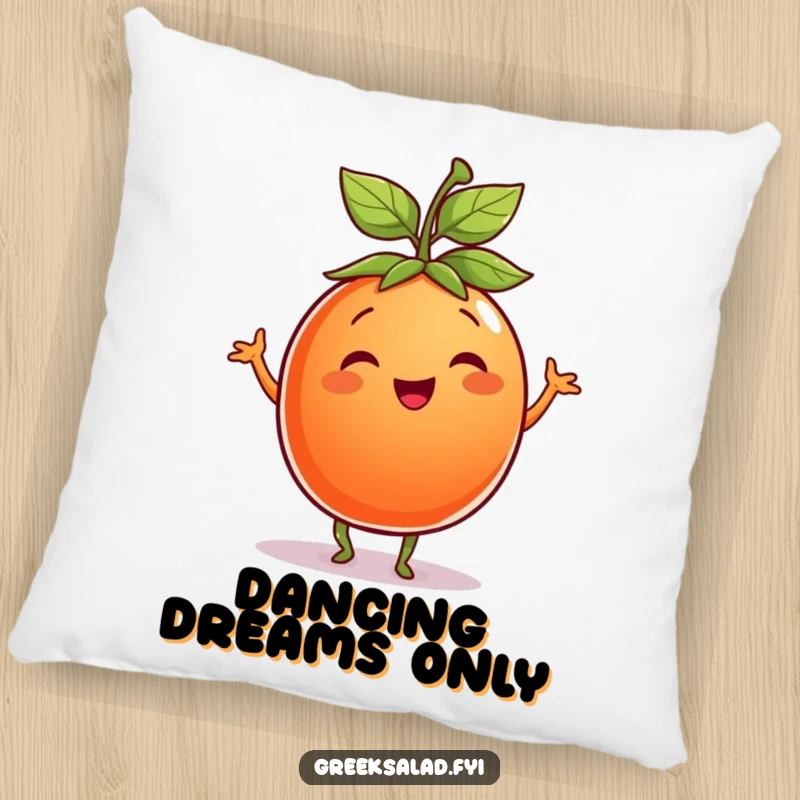Funny Tomato Pillow: A smiling tomato with a leaf hat dances playfully, offering plush comfort and cheerful vibes.
