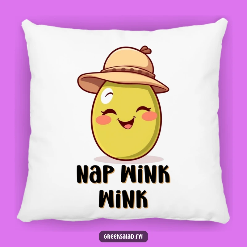 Funny Winking Olive Hat Pillow - Cozy & Playful Accent, Gift