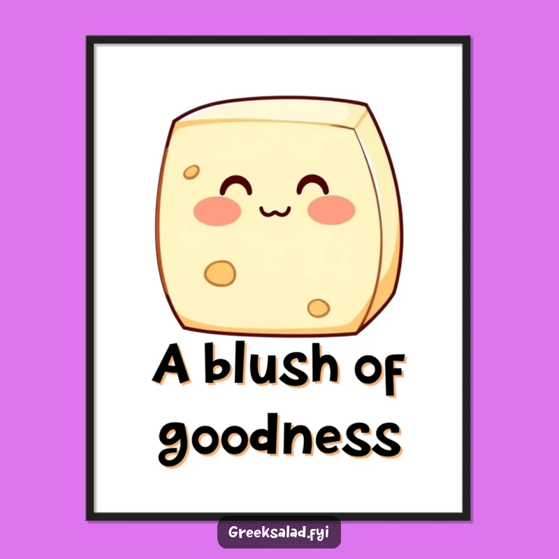 Funny Shy Feta Cheese Digital Art: Instant Adorable Decor with Blushing Dairy Charm