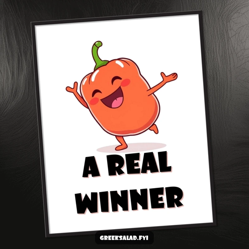 Funny Bell Pepper Cartwheel Digital Art Print: A jubilant bell pepper does a cartwheel, bringing instant energetic humor.