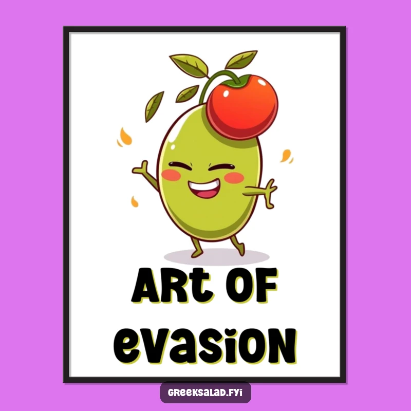 Funny Olive Dodging Tomato Digital Print - Instant Humorous Wall Decor