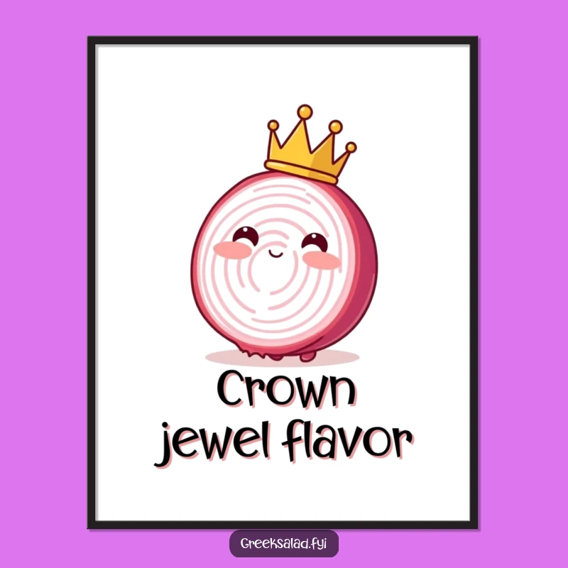 Funny Blushing Onion Crown Digital Art: Regal Veggie Wall Decor