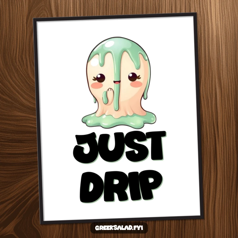 Funny digital art print of a charming balsamic glaze character dripping elegantly, offering immediate, artistic, and gourmet humor.