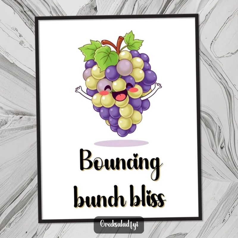 Funny Digital Art Print: Delighted grapes bounce with infectious enthusiasm, a humorous and joyful piece.