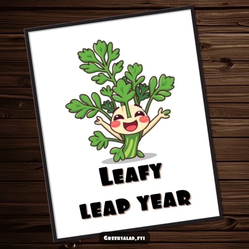 Funny Digital Art Print: A happy parsley sprig joyfully performs a somersault, full of humor.