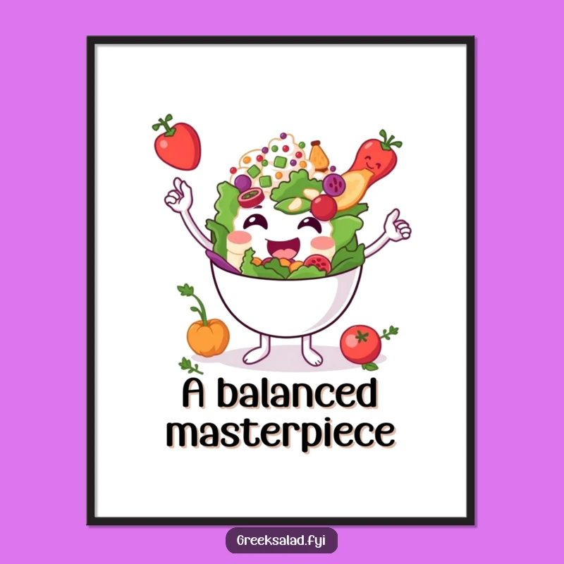 Funny Greek Salad Bowl Digital Art: Balanced Charm for Your Walls