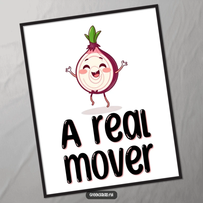 Funny Red Onion Jig Digital Art Print: A gleeful red onion slice dances, bringing instant happy humor.