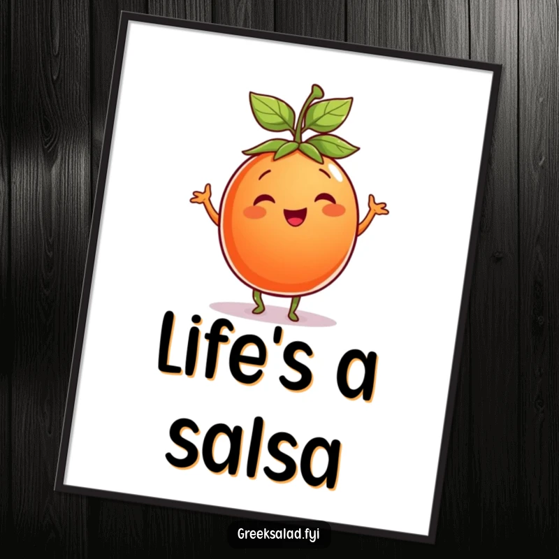 Funny Tomato Digital Art Print: A smiling tomato with a leaf hat dances energetically, bringing pure, vibrant joy to your digital display.