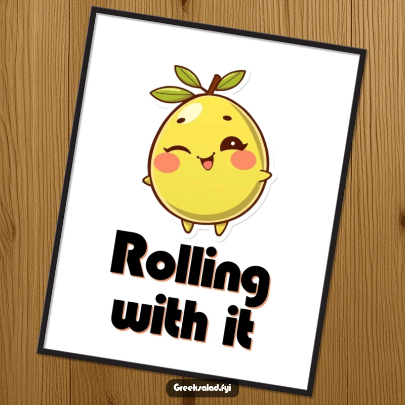 Funny Olive Digital Art Print: A giggling, winking olive rolls with glee, bringing pure, delightful humor to your digital display.