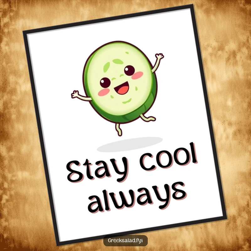 Funny Cucumber Digital Art Print: A cheerful cucumber slice spins gracefully, bringing pure, cool, and refreshing humor to your digital display.