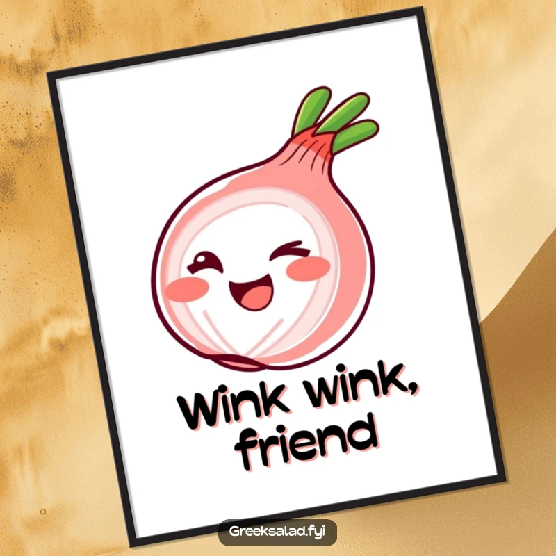 Funny Digital Art Print of a red onion ring winking playfully, perfect for adding a touch of cheeky humor to any digital space.