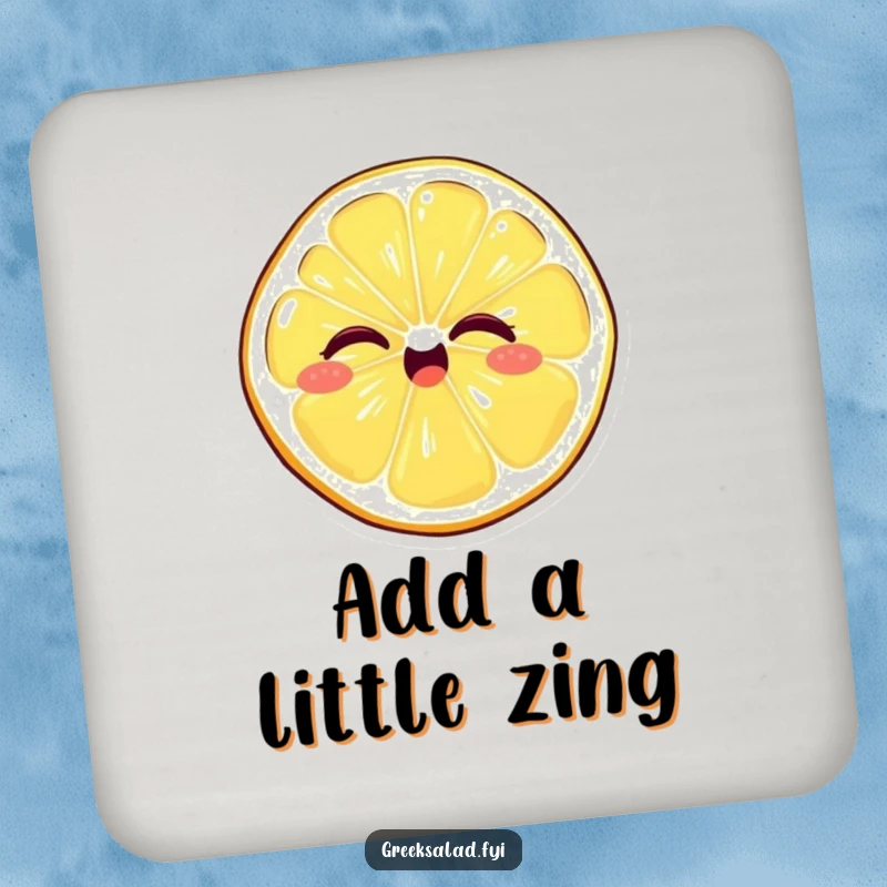 Funny coaster with a giggling lemon slice giving a playful wink, adding a zesty and humorous touch to any surface.