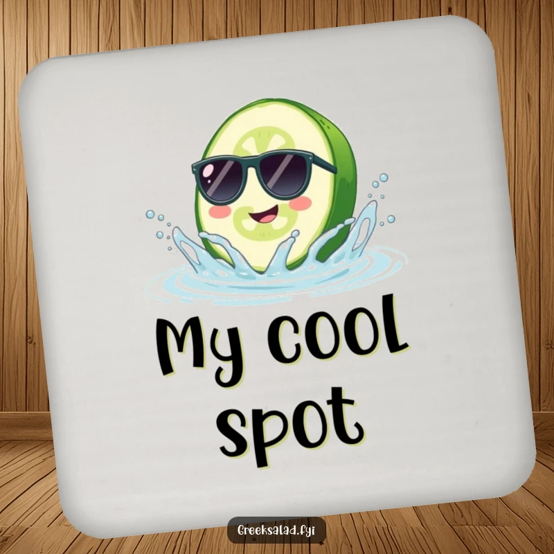 Funny Cucumber Sunglasses Coaster: A smiling cucumber with sunglasses splashes, a cool and protective addition.