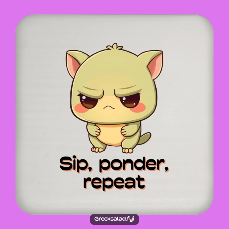 Funny Intrigued Olive Drink Coaster: Protect Surfaces with Grumpy Witty Charm