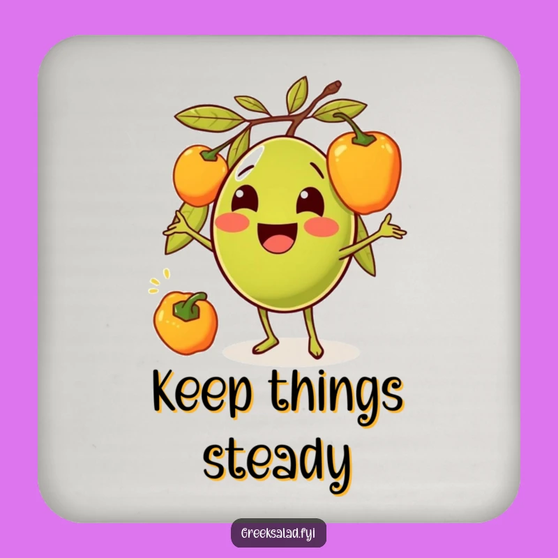 Funny Olive Juggling Peppers Drink Coaster: Protect Surfaces with Hilarious Art