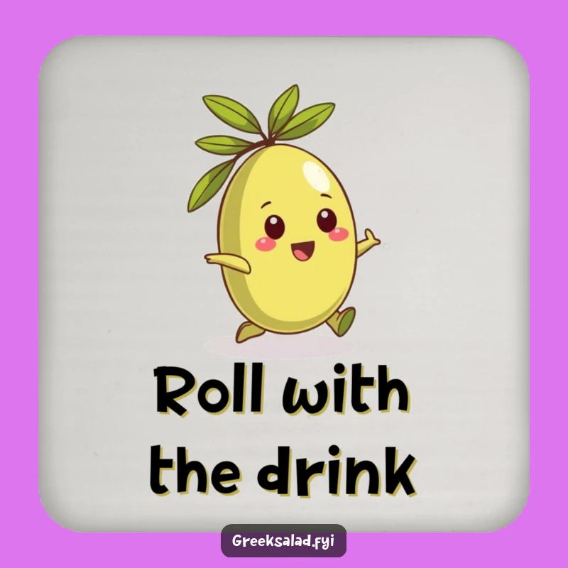 Funny Greek Olive Rolling Drink Coaster: Protect Surfaces with Mediterranean Charm!