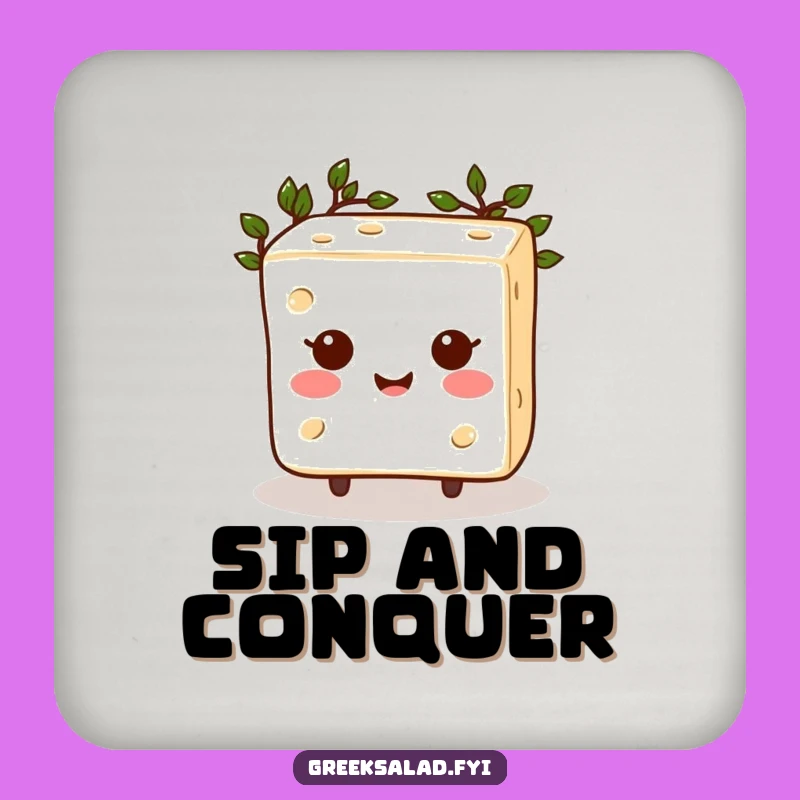 Funny Feta Coaster: Protect Surfaces with Happy Greek God Cheese Style!