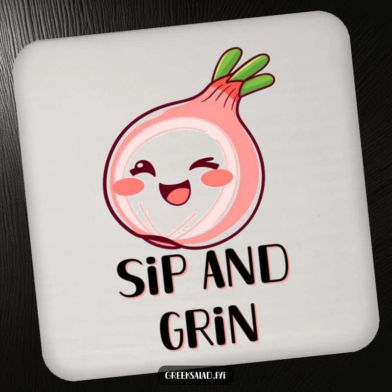 Funny Drink Coasters featuring a red onion ring winking playfully, protecting surfaces with a dose of cheeky humor.