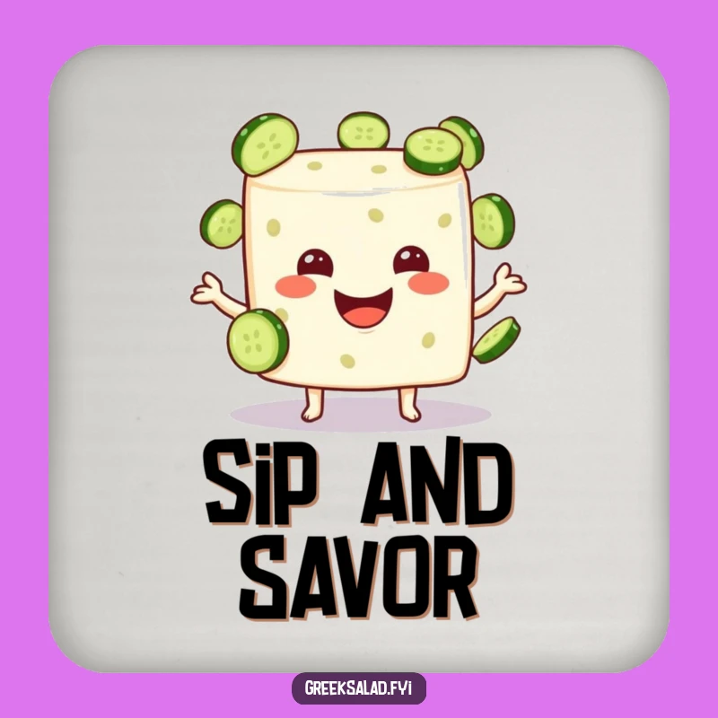 Funny Feta Cheese Juggling Cucumbers Coaster - Protect Surfaces with a Smile