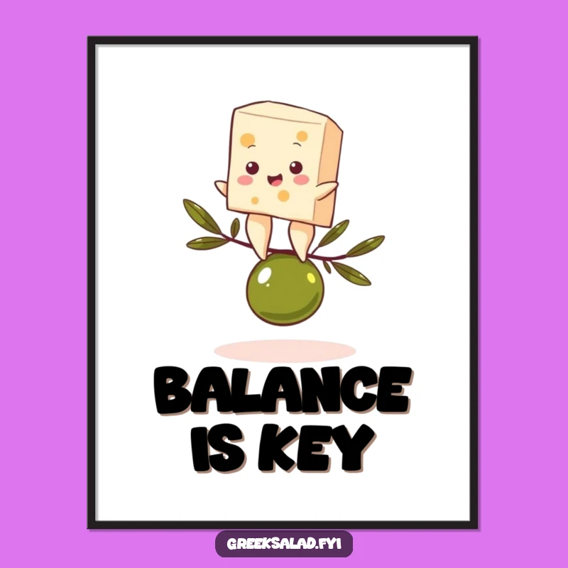 Funny Feta Olive Balance Poster - Gourmet Comedy Art, Hilarious Funny Gift