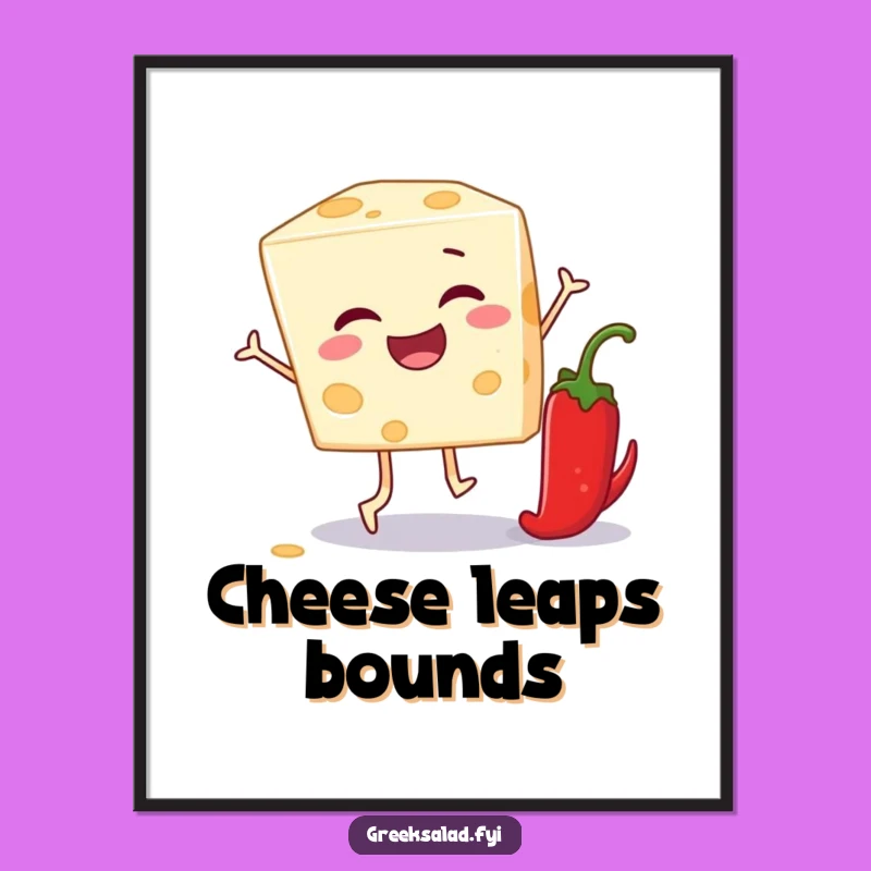 Funny Feta Cheese Leapfrog Poster: Hilarious Food Art for Your Walls