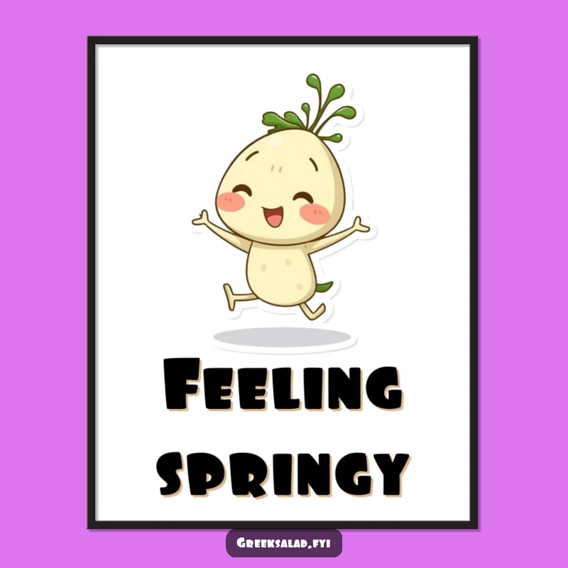 Funny Dill Sprig Hopping Poster: Vibrant Herb Character Art, Great Funny Gift!