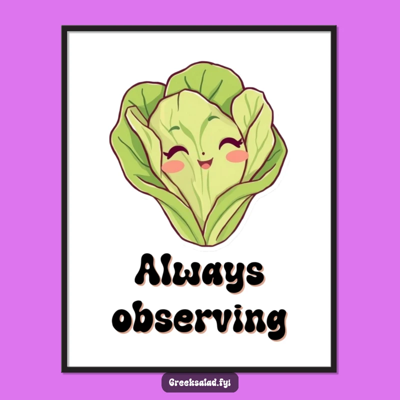 Funny Lettuce Leaf Peeking Poster: Vibrant Vegetable Character Art, Great Funny Gift!