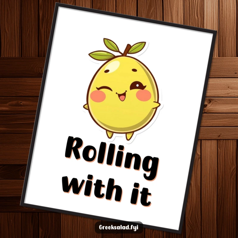 Funny Olive Poster: A mischievous olive winks and giggles, captured mid-roll in a moment of pure, rolling, hilarious joy.