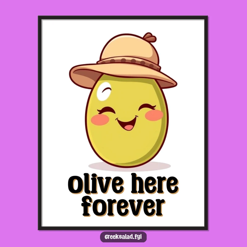 Funny Winking Olive Hat Poster - Playful Art, Hilarious Wall Decor Gift