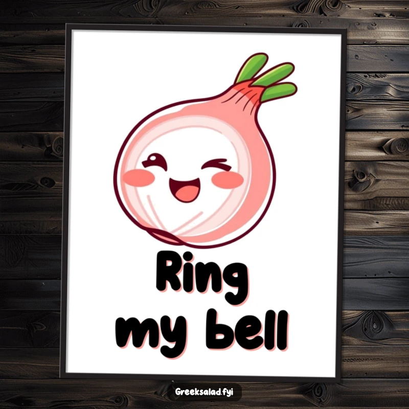 Funny Poster showcasing a smiling red onion ring giving a playful wink, perfect for adding a touch of cheekiness.
